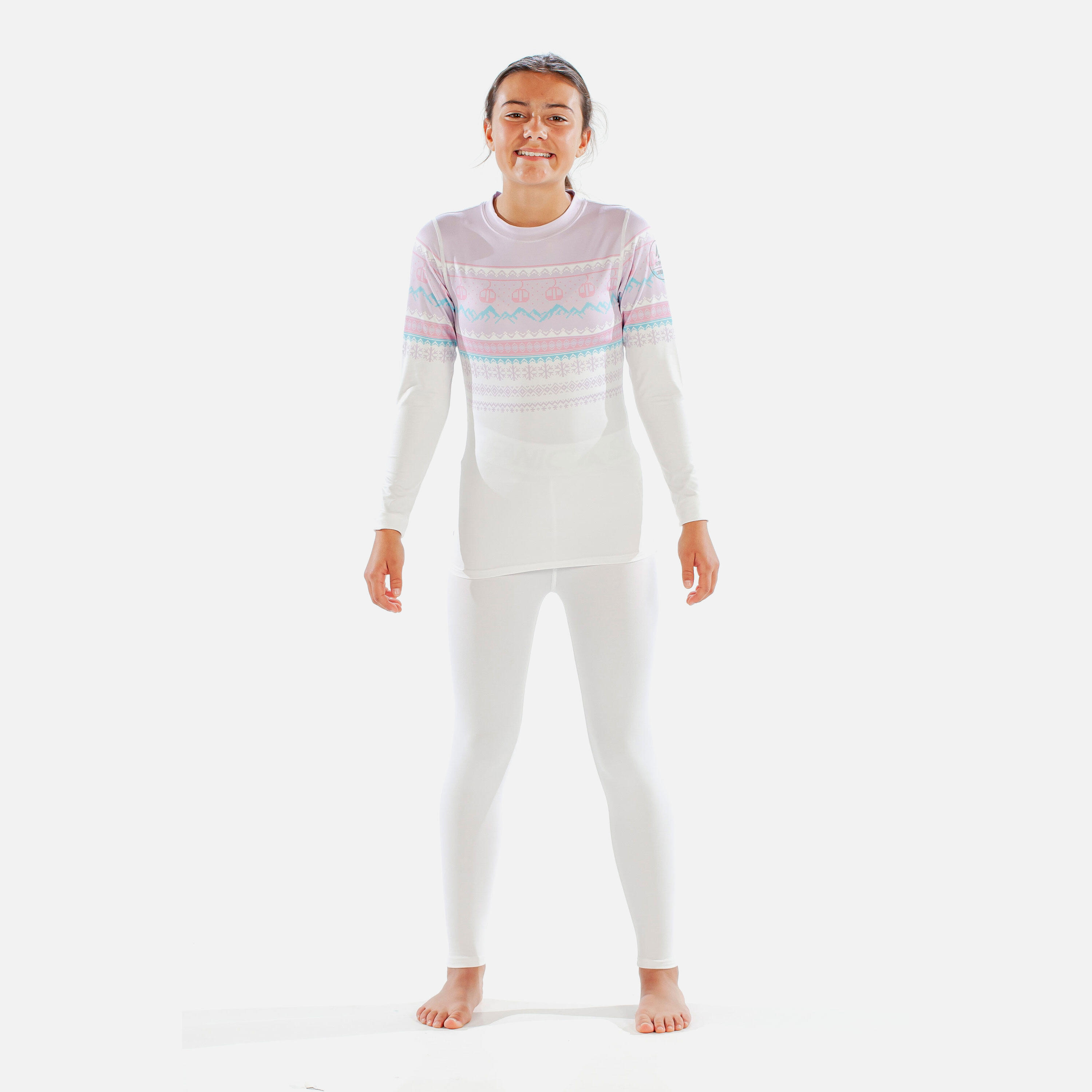 CarbonDri Cozy Fairisle Girls Crew Neck Pink 2/7