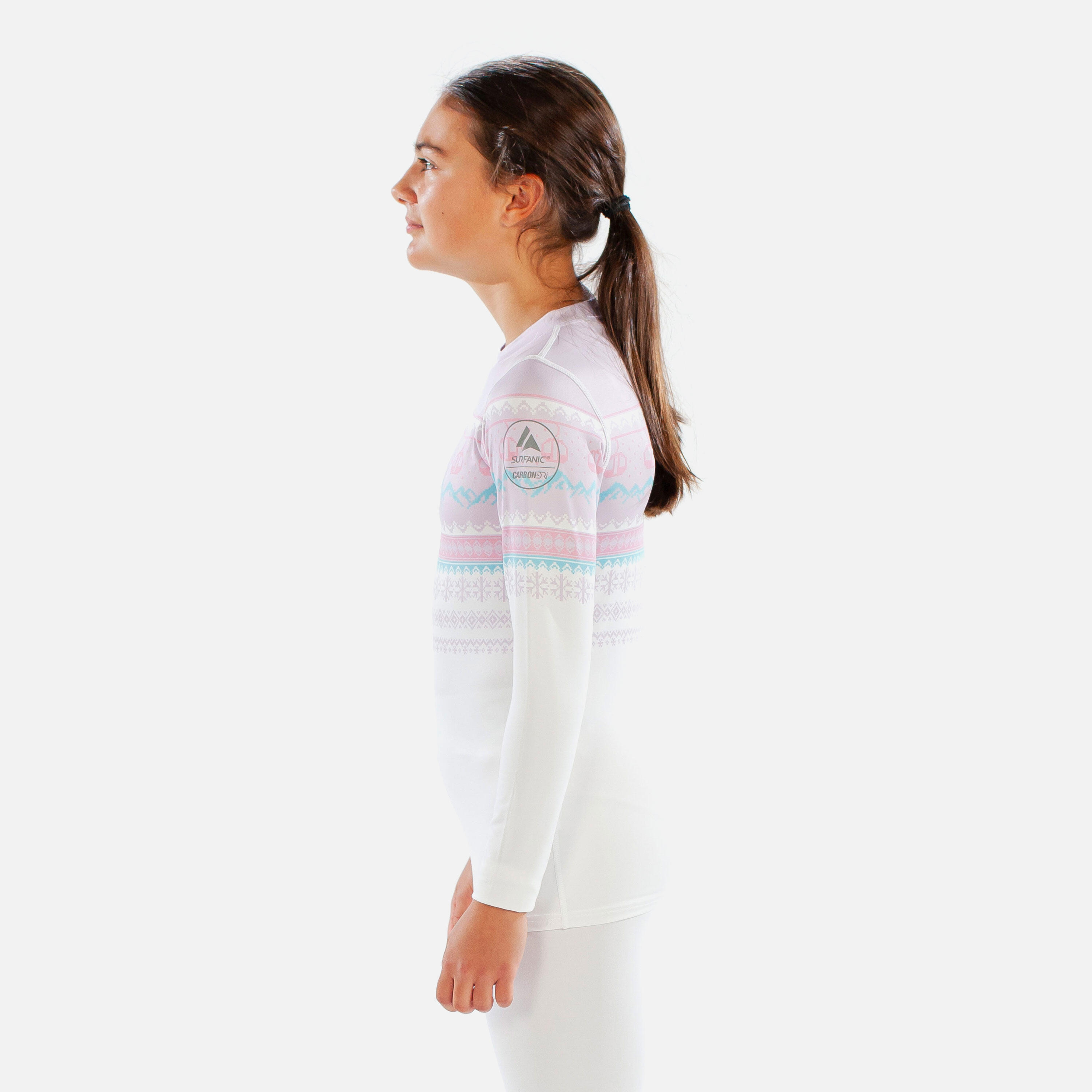 CarbonDri Cozy Fairisle Girls Crew Neck Pink 5/7