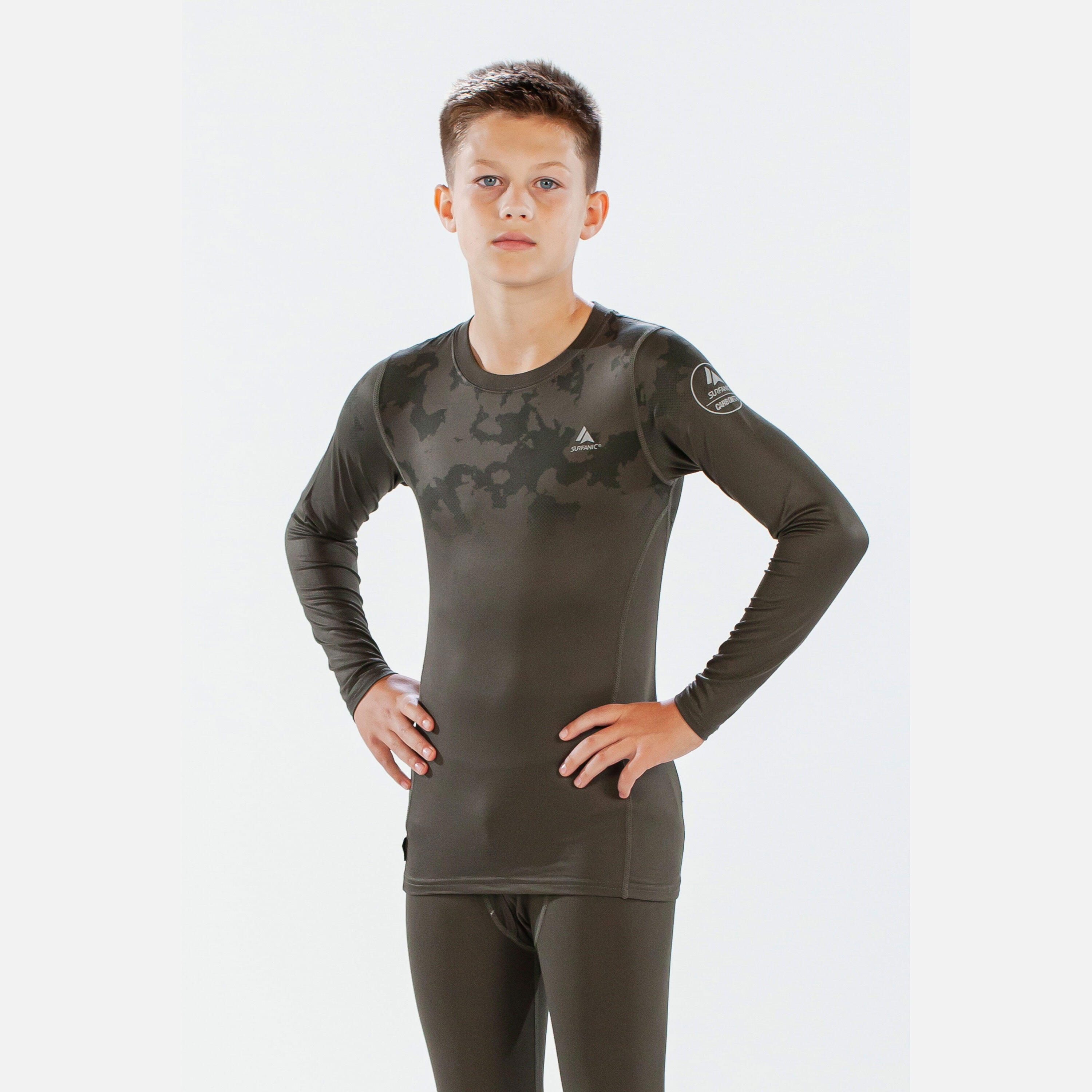 Bodyfit Boys Broken Map Crew Neck Dark Khaki 5/7
