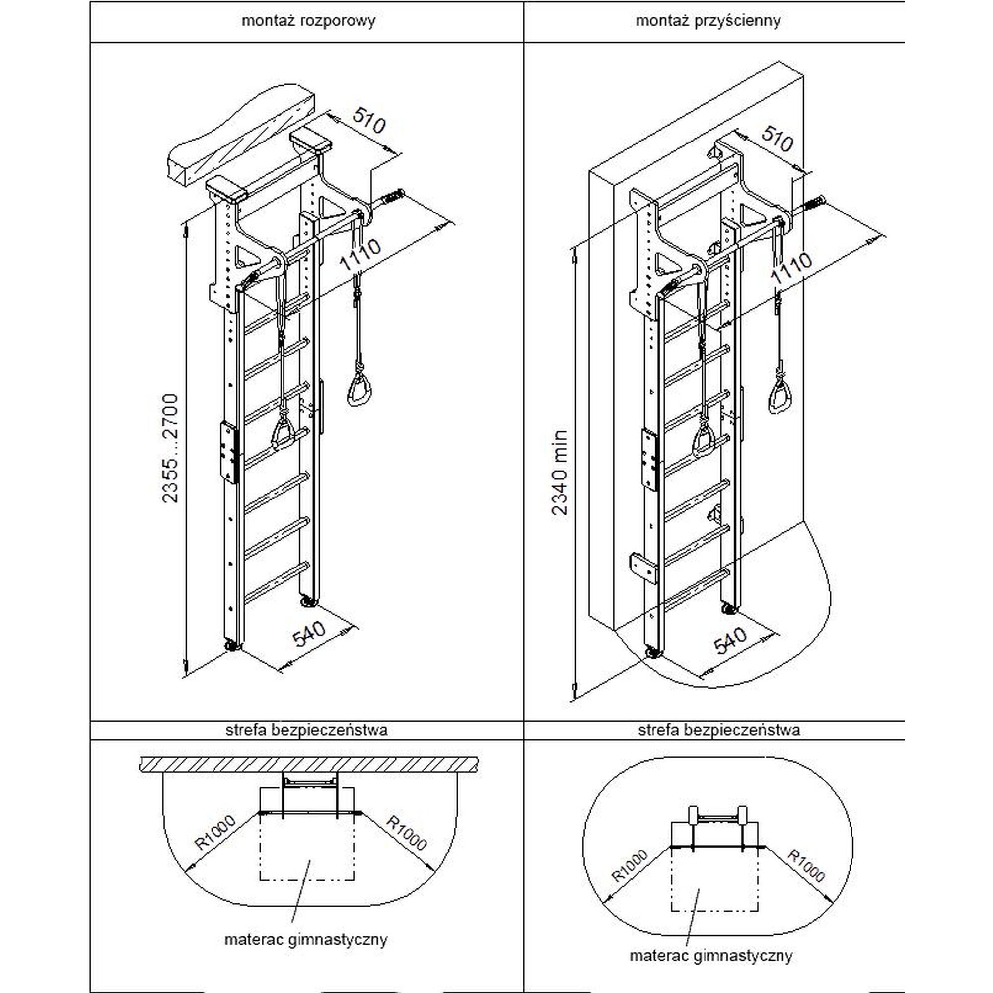 Copii Fitness Spalier Gimnastică Bare Inele Eco 1 Alb Metal Scări