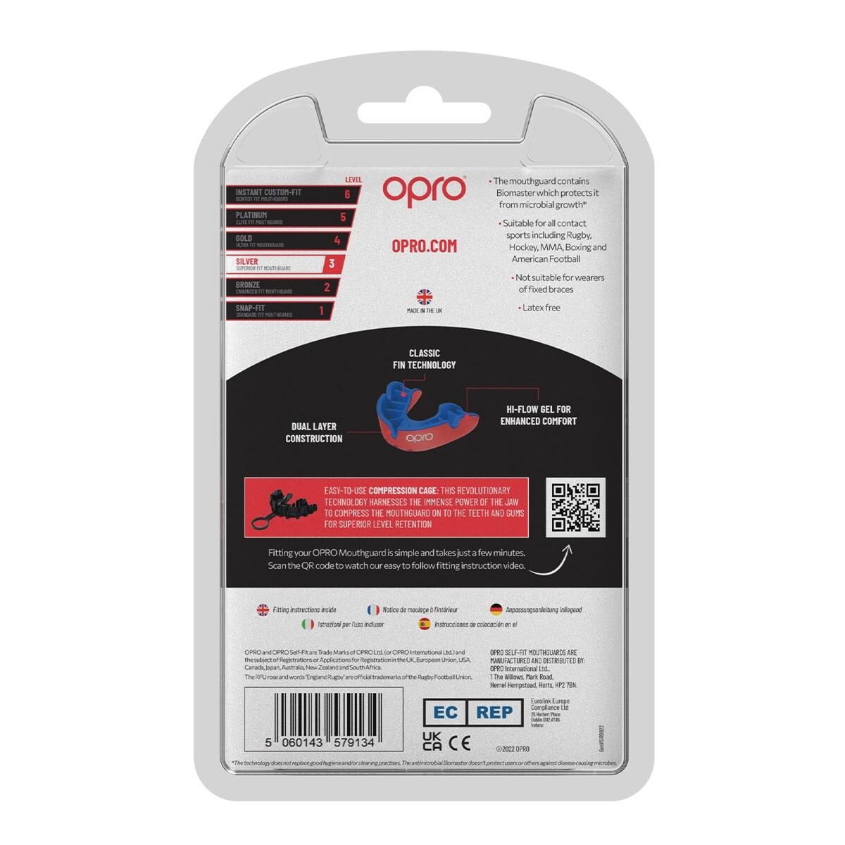 OPRO Self-Fit  Silver - Red/Dark Blue 4/7