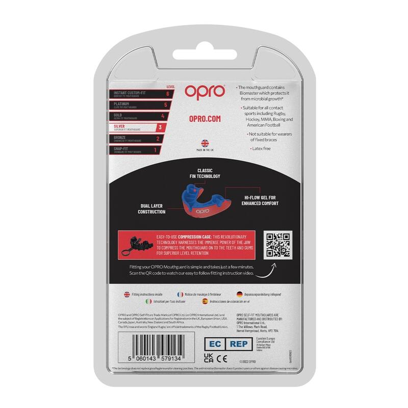 Protector bucal OPRO Silver pentru adulți RED & BLUE