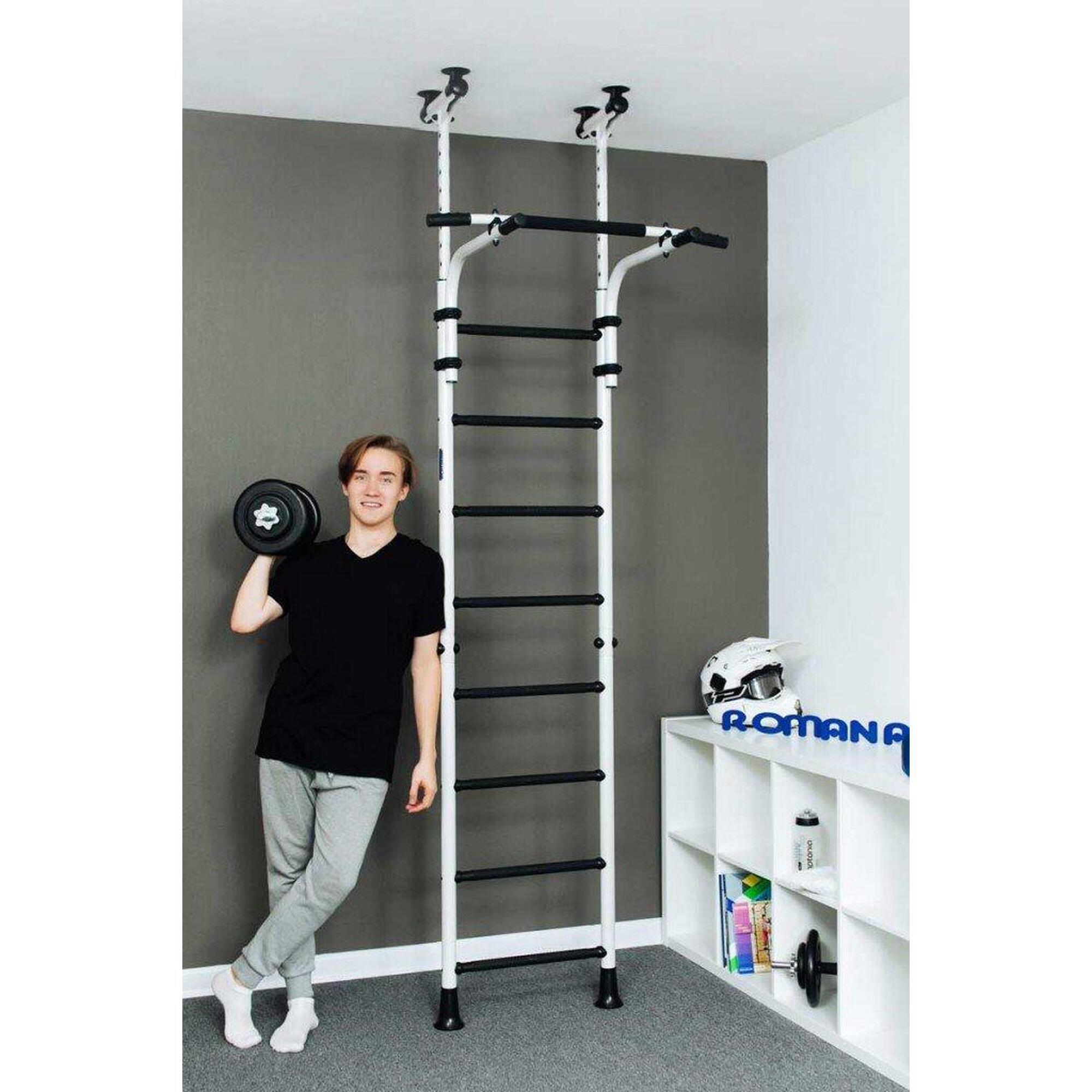 Adolescenți Fitness Spalier Gimnastică Bare Teenager Alb Negru Metal Scări