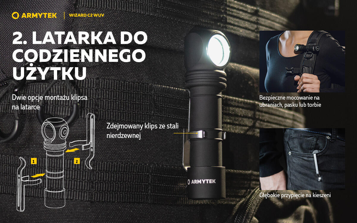 Lampe de Poche Multifonction, Armytek, Wizard C2 WUV, Aimant USB 4/7