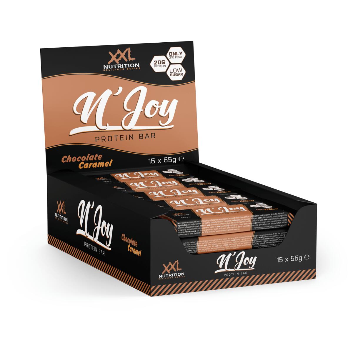 XXL NUTRITION N'Joy Protein Bar - 20g Proteïne, Eiwitreep - Chocolade Karamel - 15 Pack
