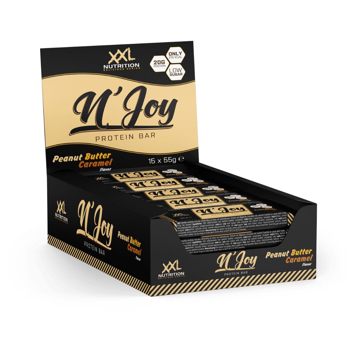 XXL NUTRITION N'Joy Protein Bar - 20g Proteïne, Eiwitreep - Pindakaas Karamel - 15 Pack