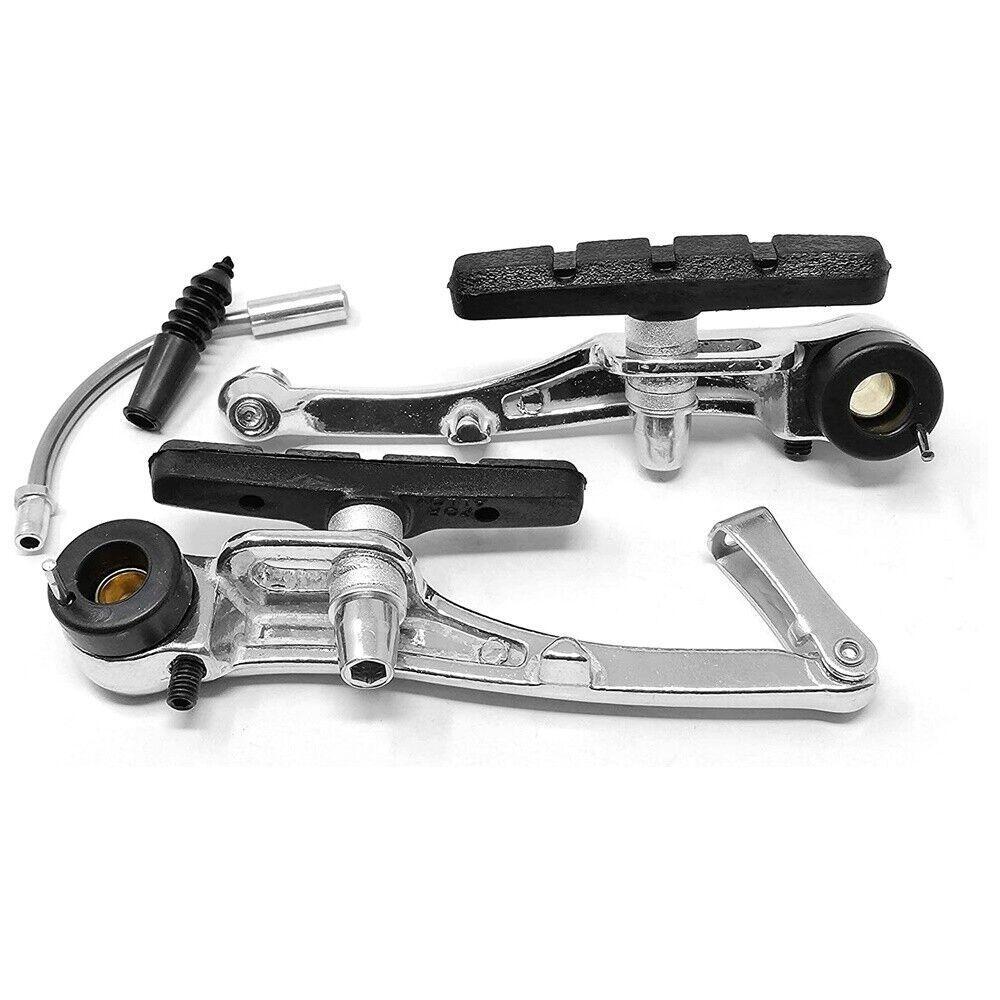 Kit Freni V-brake Anteriore E Posteriore In Alluminio Lucido Con Leve 3 Dita