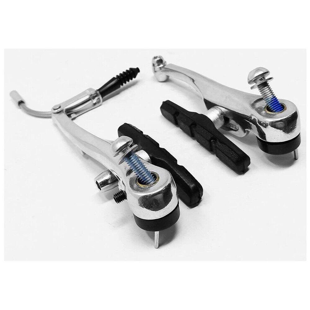 Freno V-Brake Per Bici Alluminio Cromato Pinza Con Pattini 5/7