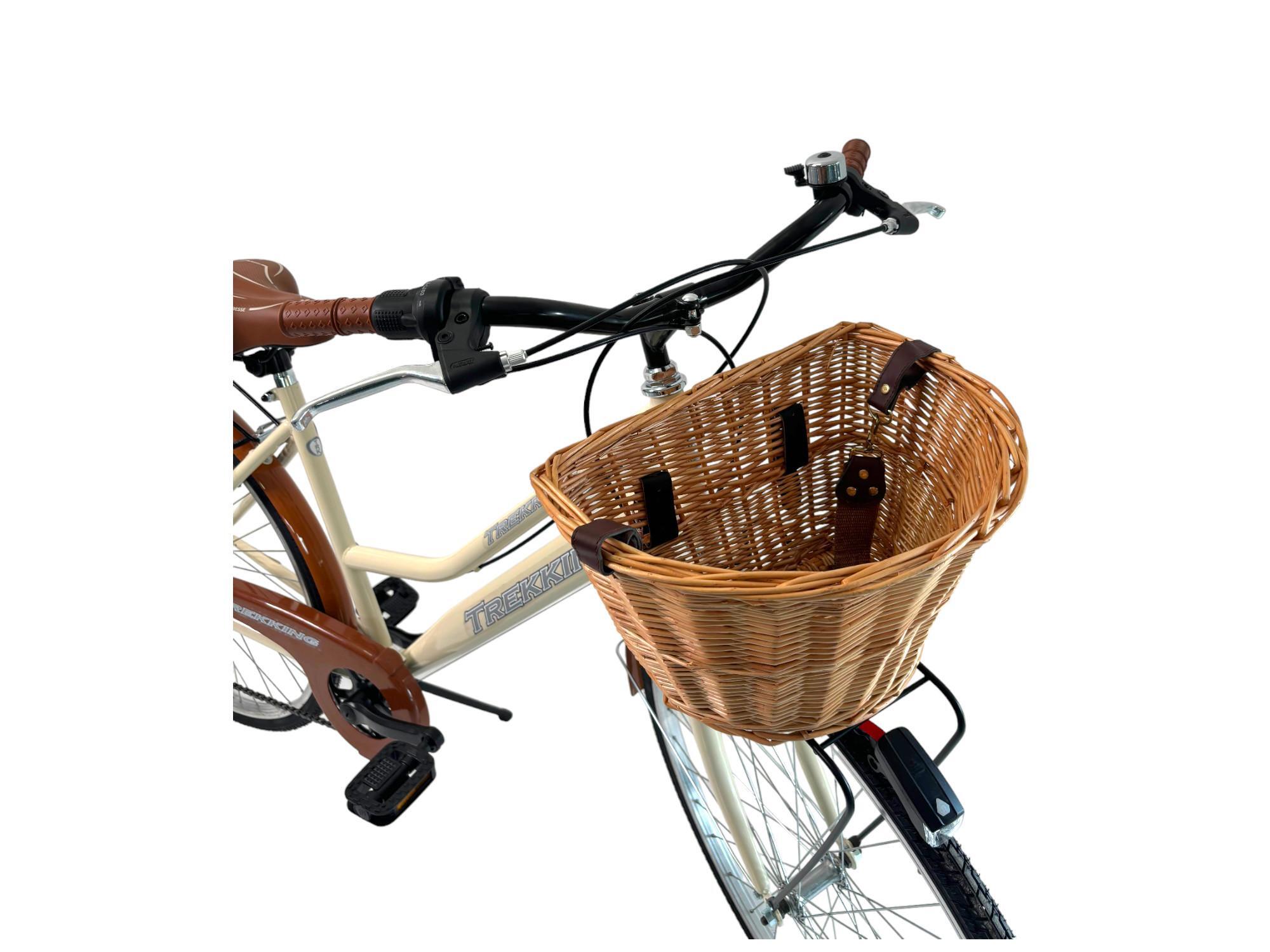 Bicicletta Donna Passeggio Misura 28 Beige Con Cambio, Borse E Cestino In Vimini 3/7