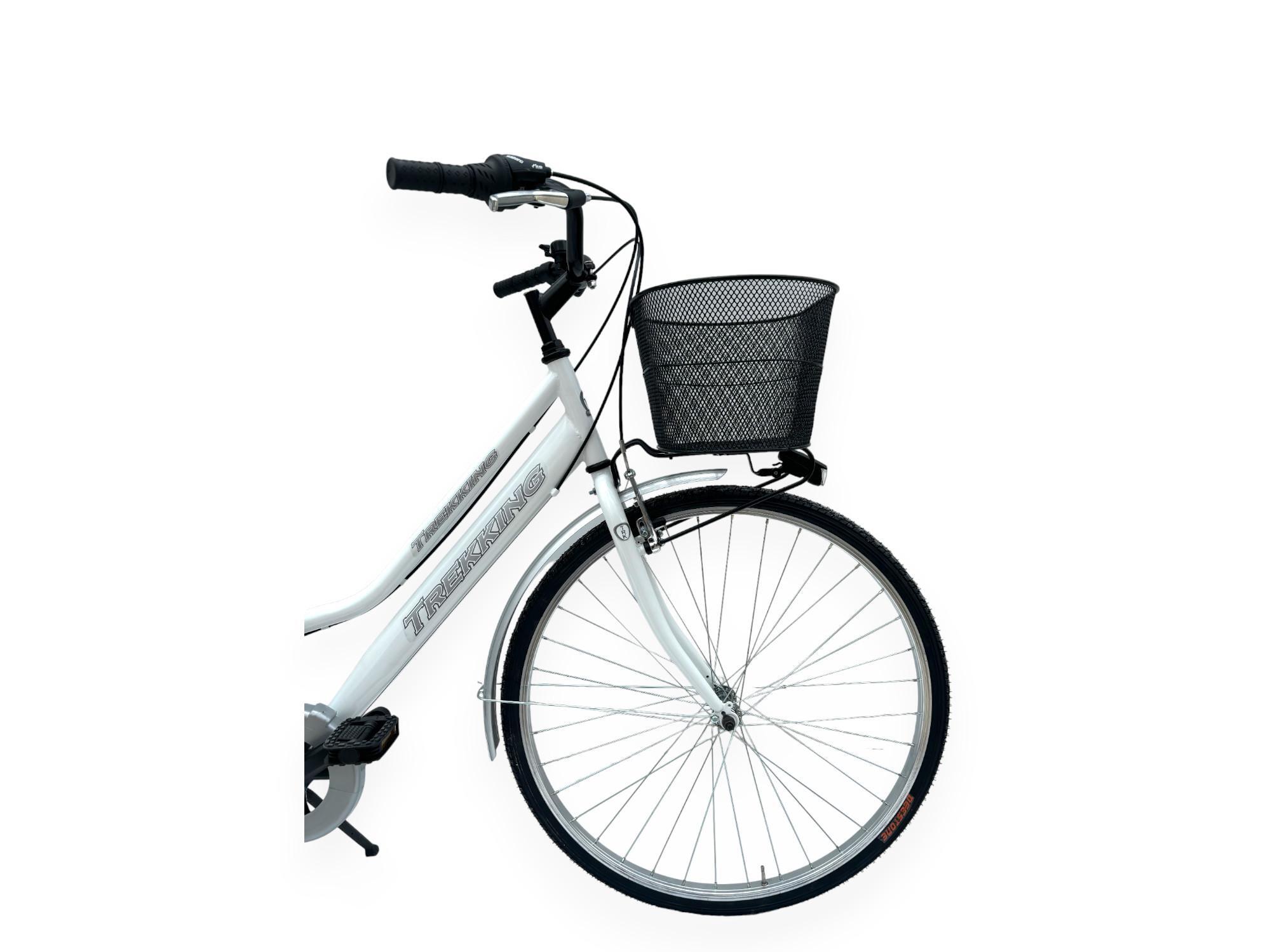 Bicicletta Donna Passeggio 28 Bici Con Cambio, Cestino E Borse Posteriori Bianca 3/6