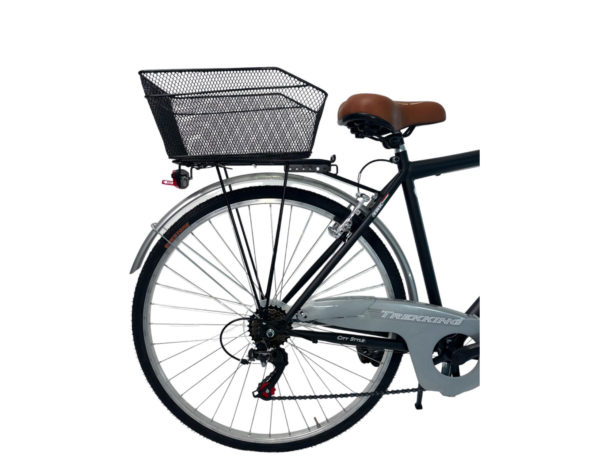 Bicicletta Uomo Passeggio Misura 28 Bici Da Città Con Cambio Nera Con 2 Cestini 2/4