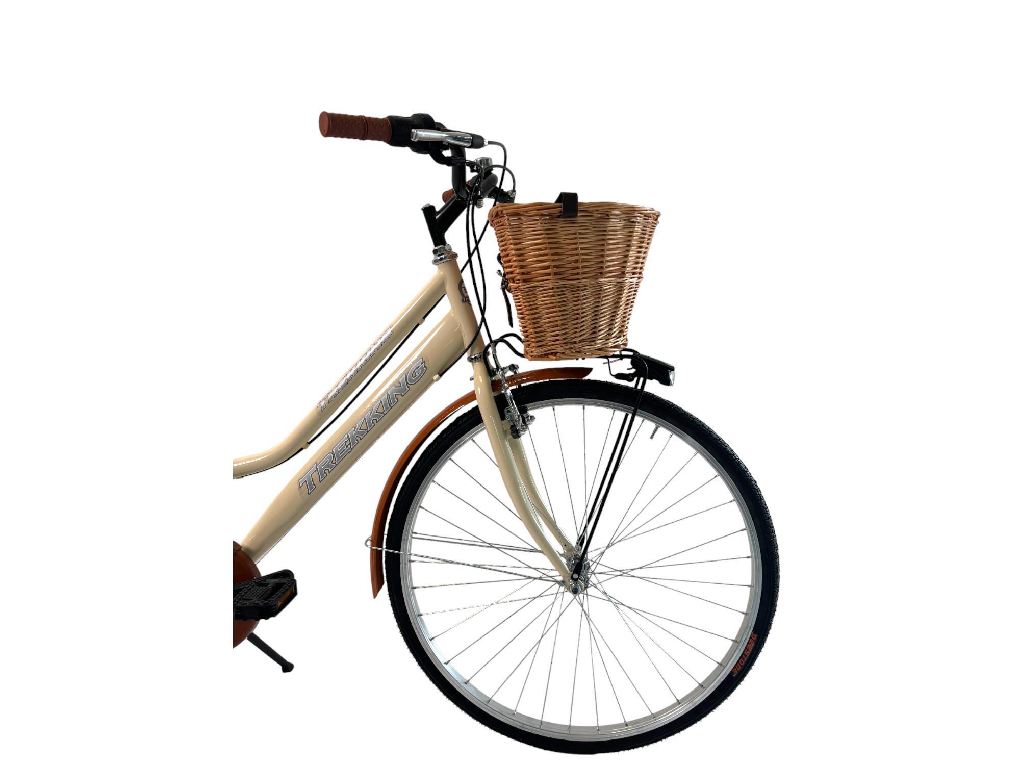 Bicicletta Donna Passeggio Misura 28 Città Beige Con Cambio E Cestino In Vimini 2/5
