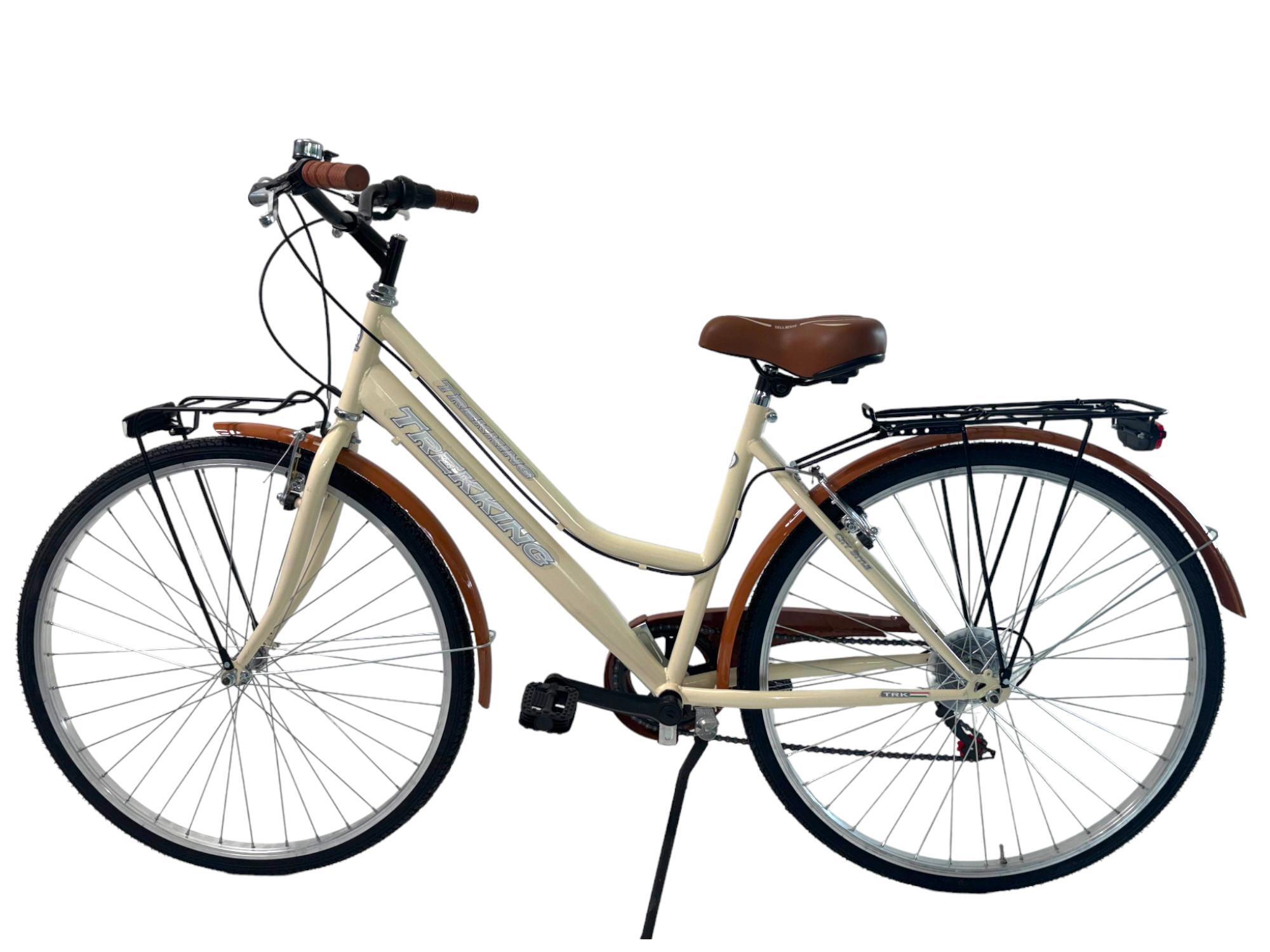 Bicicletta Donna Passeggio Misura 28 Bici Da Città Beige Con Cambio E 2 Cestini 6/7