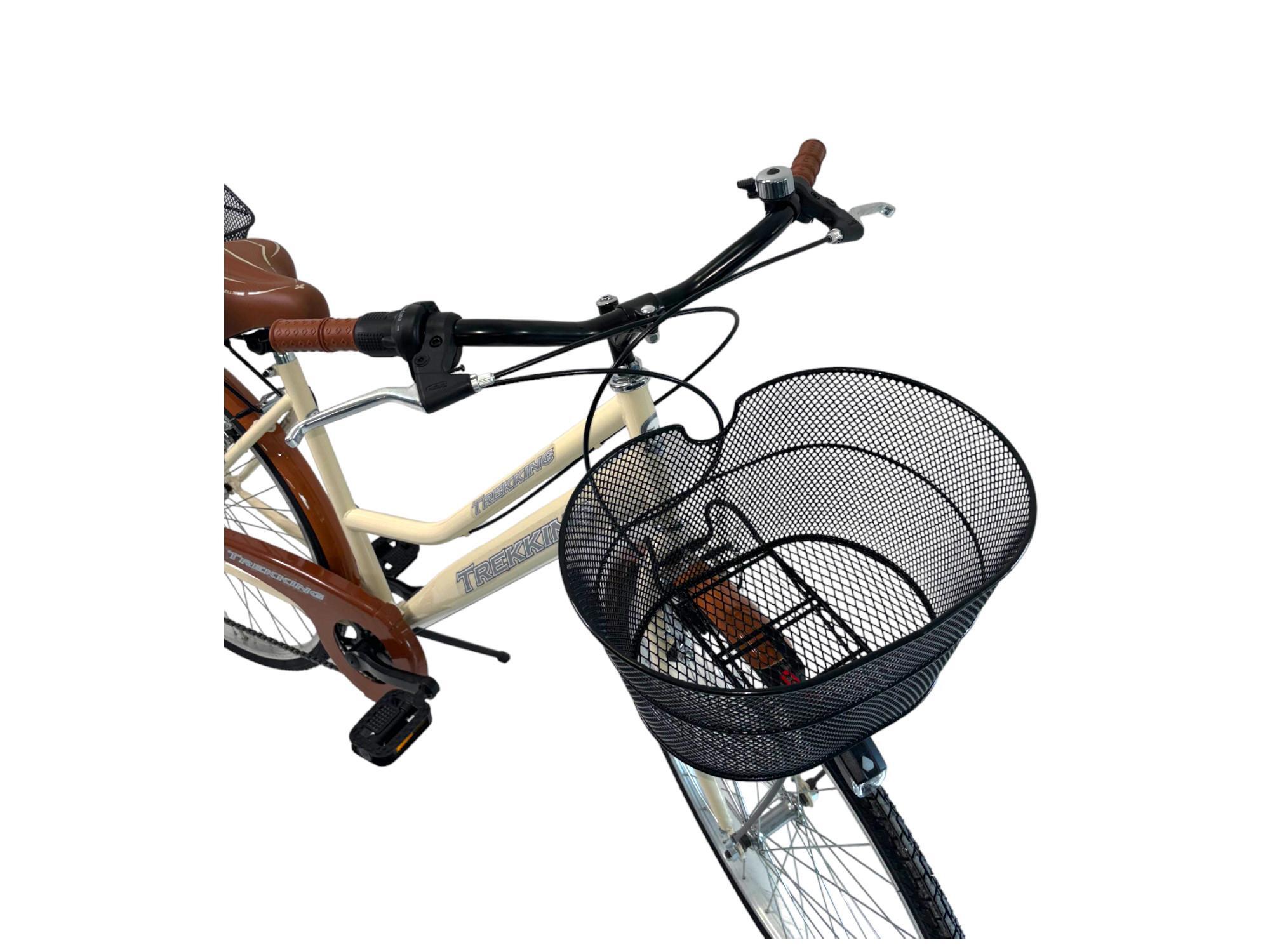 Bicicletta Donna Passeggio Misura 28 Bici Da Città Beige Con Cambio E 2 Cestini 5/7