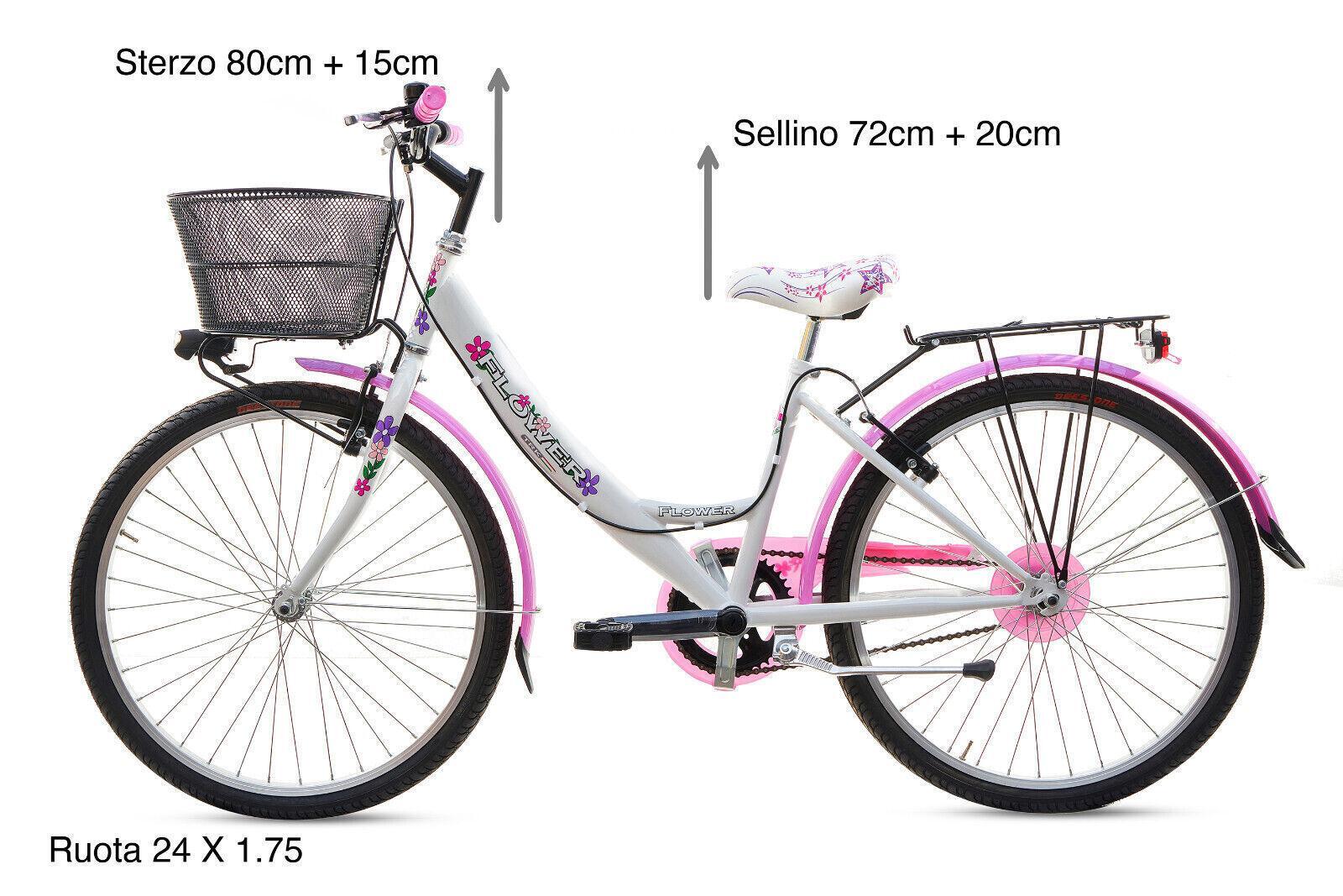 Bicicletta Bambina Ragazza Da Passeggio Misura 24 Bici Cestino Floreale Bianca 7/7