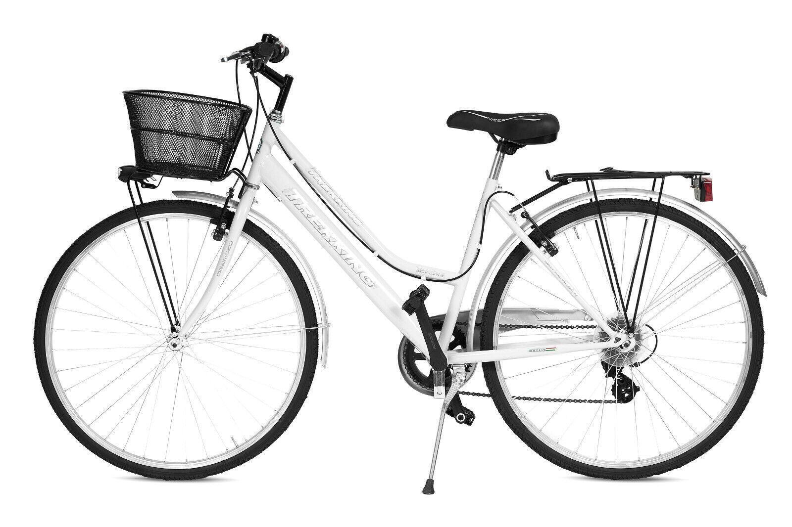 Bicicletta Donna Passeggio Misura 28 Bici Da Città Con Cambio E Cestino Bianca 2/7