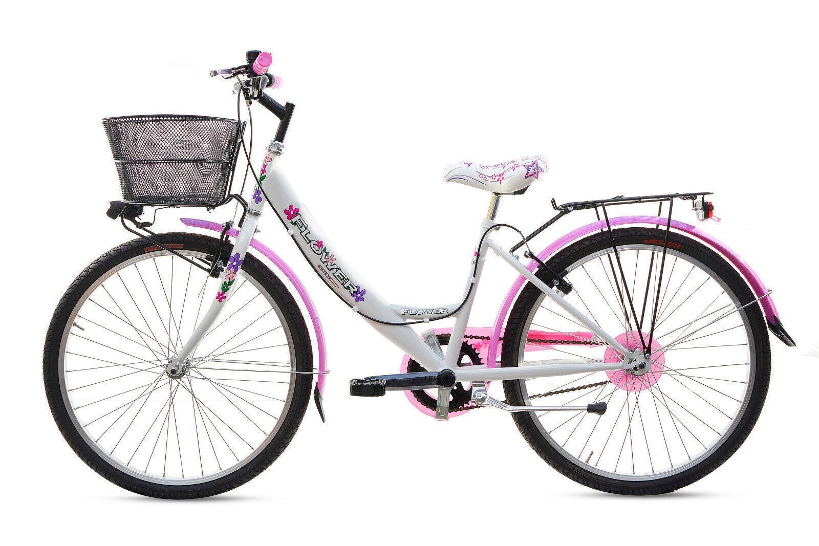 Bicicletta Bambina Ragazza Da Passeggio Misura 24 Bici Cestino Floreale Bianca 2/7