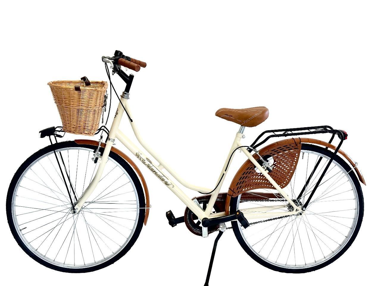 Bicicletta Donna Da Passeggio 26 Bici Città Vintage Con Cestino In Vimini Beige 2/3