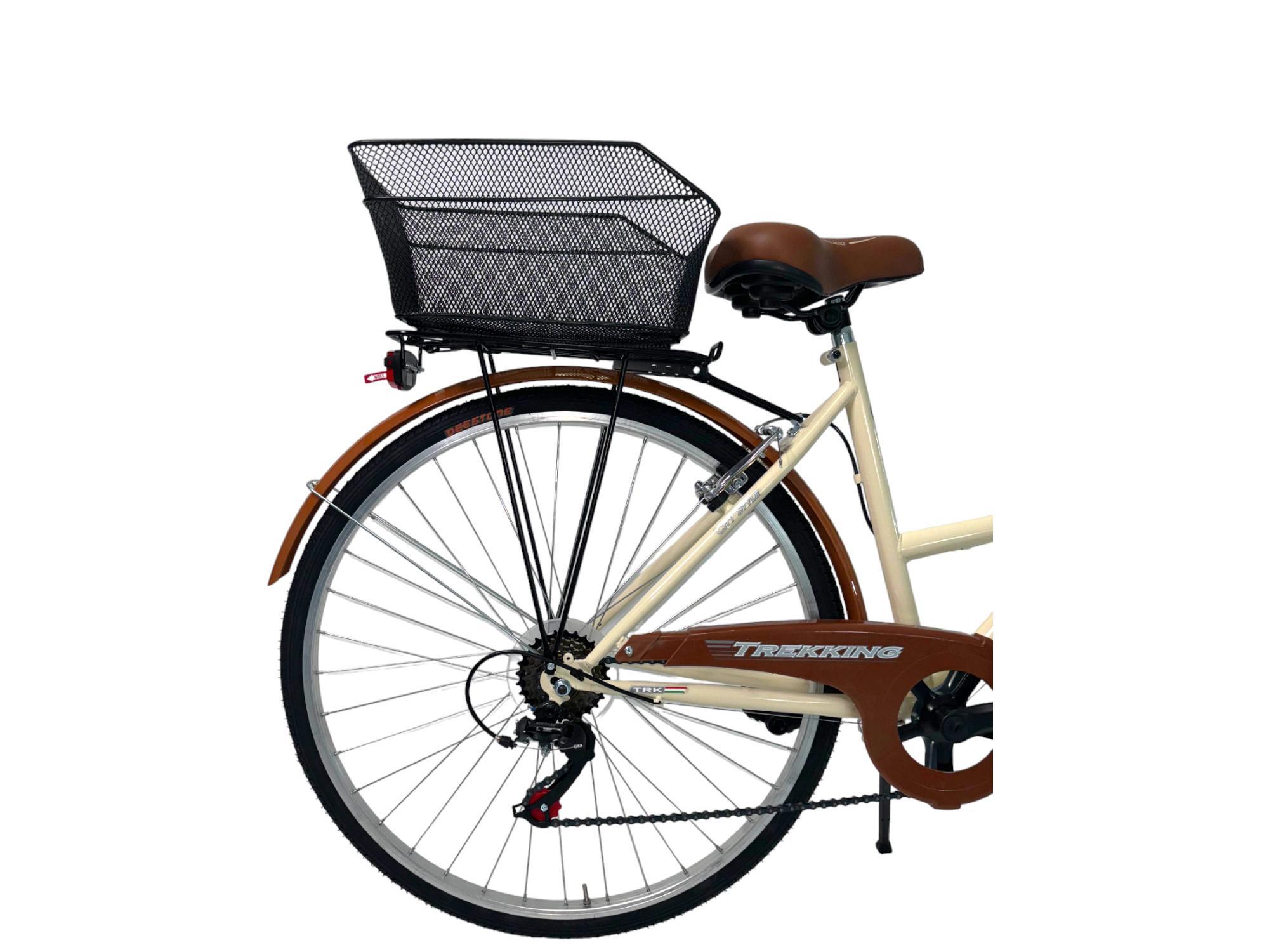 Bicicletta Donna Passeggio Misura 28 Bici Da Città Beige Con Cambio E 2 Cestini 2/7