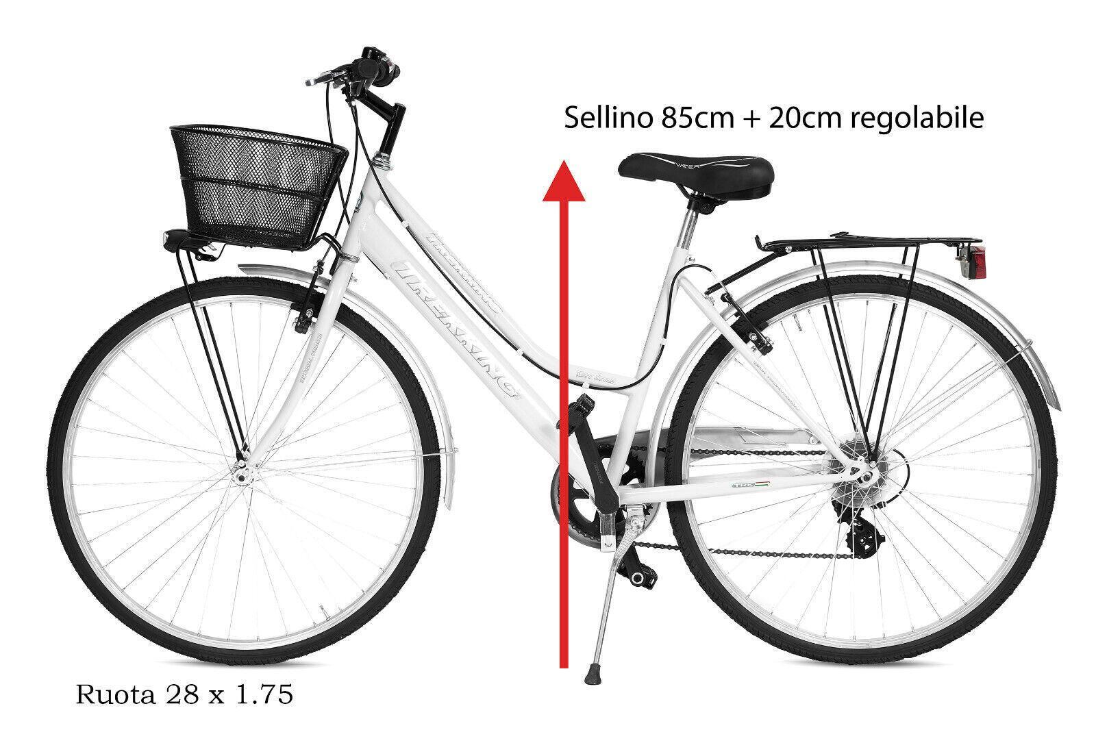 Bicicletta Donna Passeggio Misura 28 Bici Da Città Con Cambio E Cestino Bianca 7/7
