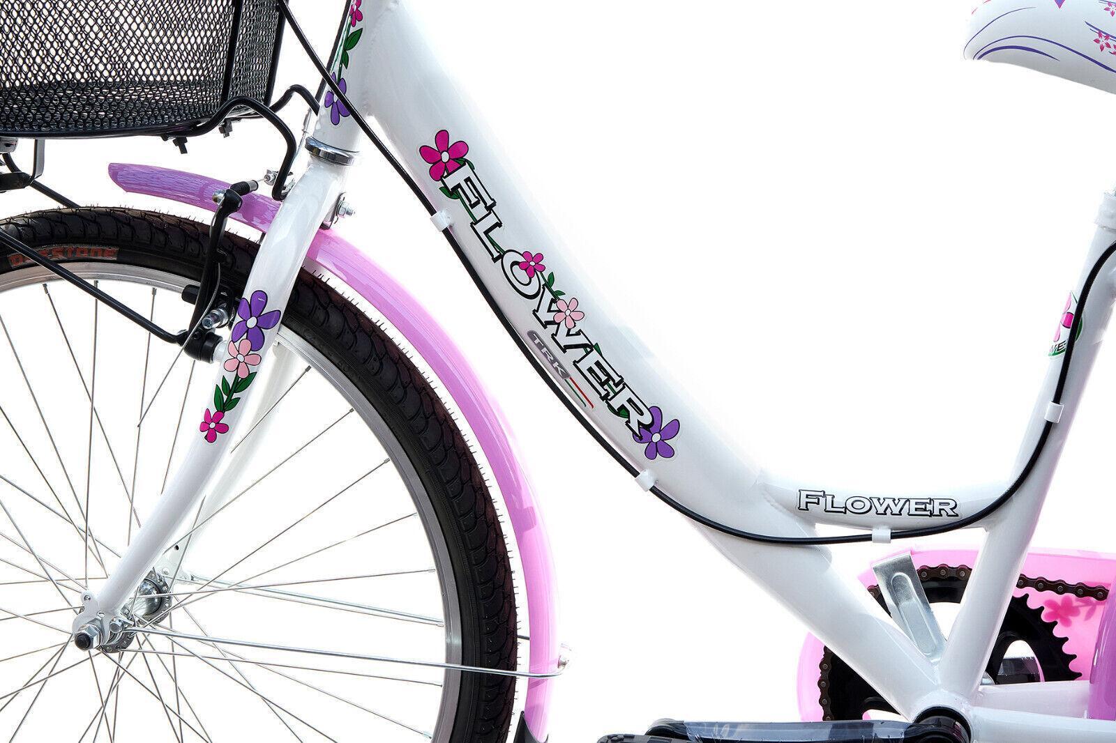 Bicicletta Bambina Ragazza Da Passeggio Misura 24 Bici Cestino Floreale Bianca 6/7