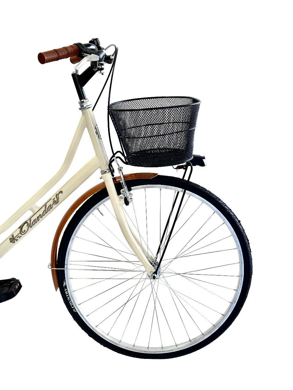 Bicicletta Donna Da Passeggio 26 Bici Città Vintage Con Cestino E Borse Beige 5/5