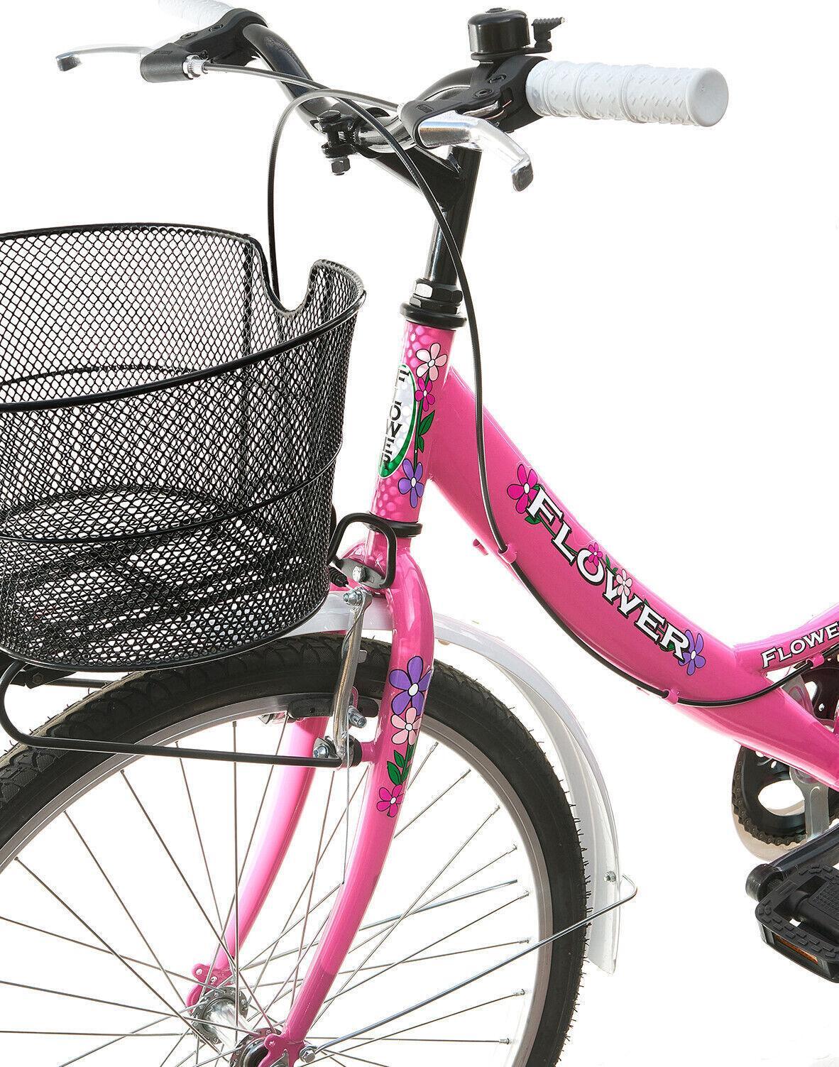 Bicicletta Bambina Ragazza Da Passeggio Misura 24 Bici Cestino Floreale Rosa 5/7