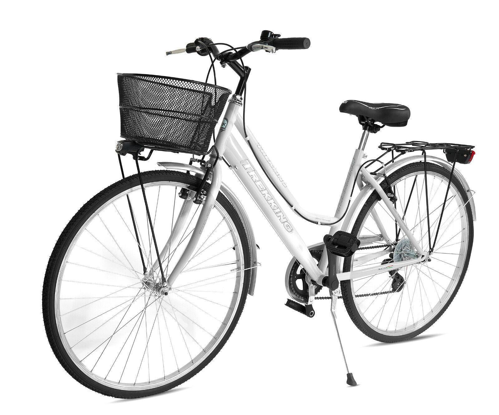 Bicicletta Donna Passeggio Misura 28 Bici Da Città Con Cambio E Cestino Bianca 4/7