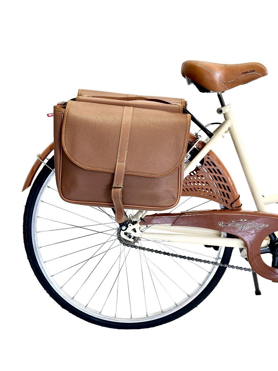 Bicicletta Donna Da Passeggio 26 Bici Città Vintage Con Cestino E Borse Beige 3/5