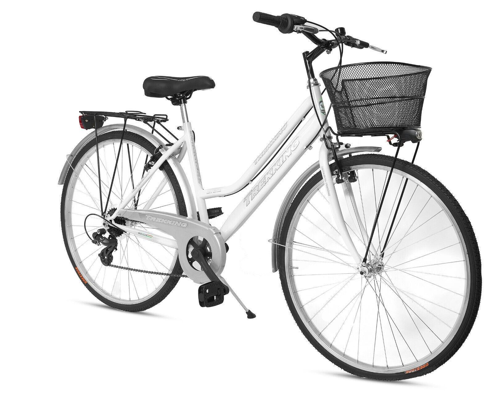 Bicicletta Donna Passeggio Misura 28 Bici Da Città Con Cambio E Cestino Bianca 3/7
