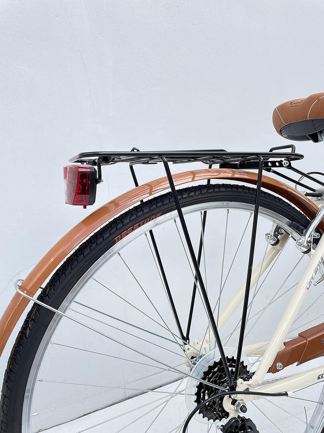 Bicicletta Donna Passeggio Misura 28 Bici Da Città Con Cambio E Cestino Beige 4/6