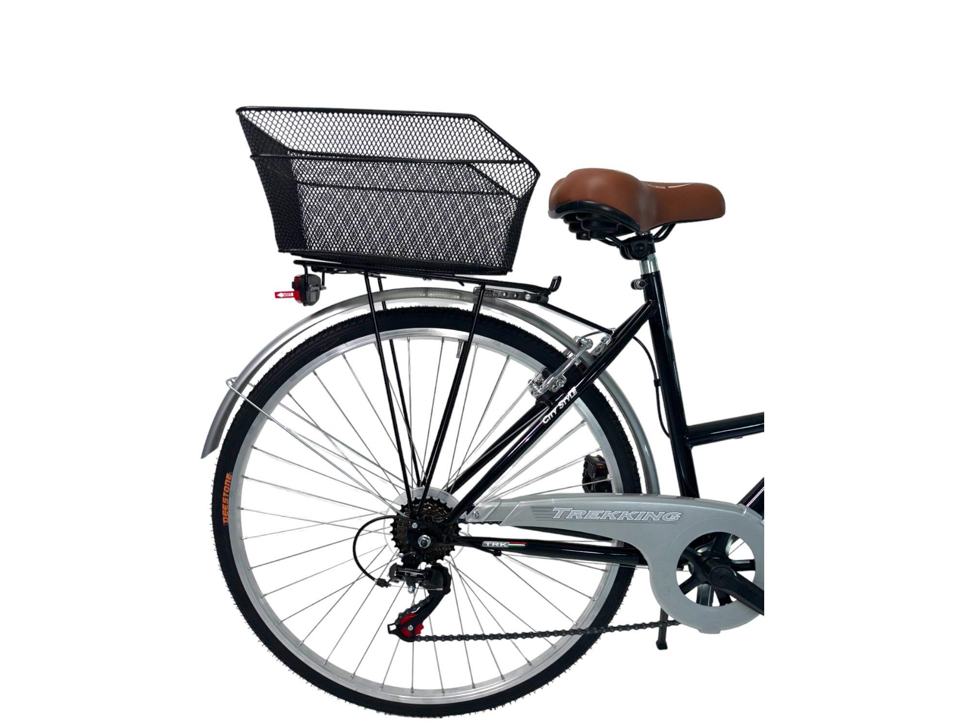 Bicicletta Donna Passeggio Misura 28 Bici Da Città Nera Con Cambio E 2 Cestini 2/7