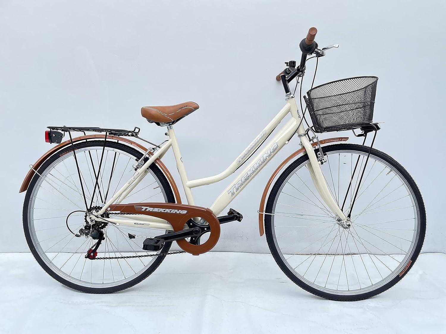 Bicicletta Donna Passeggio Misura 28 Bici Da Città Con Cambio E Cestino Beige 5/6