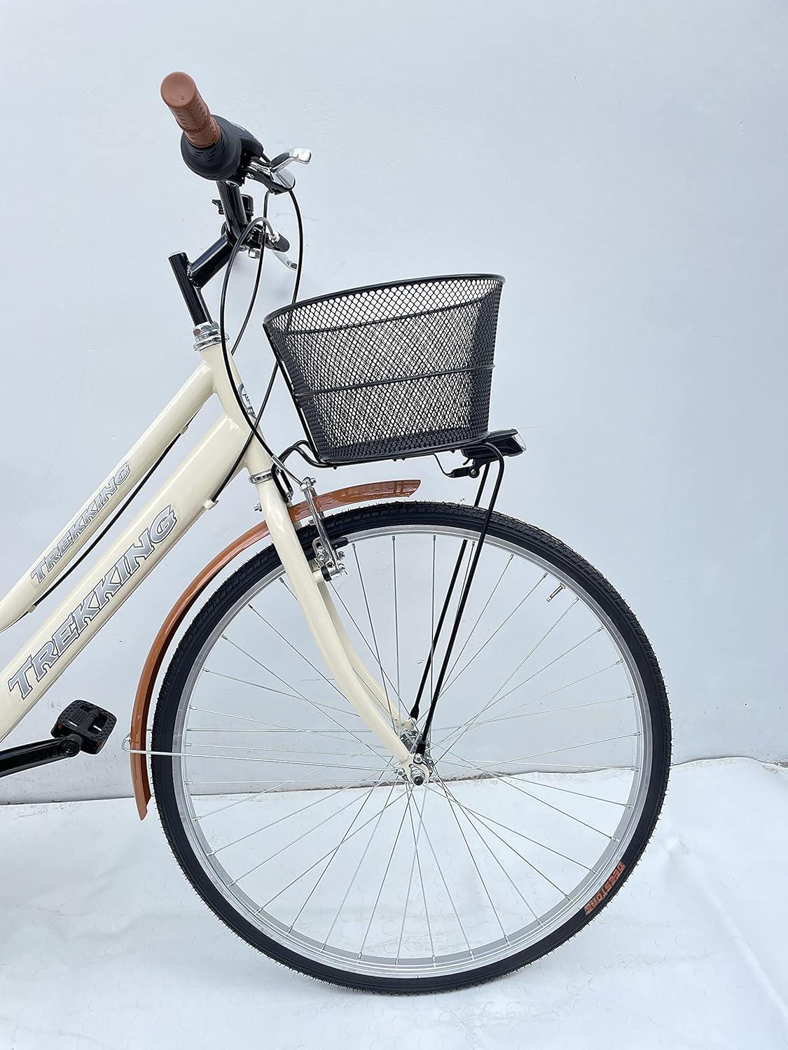 Bicicletta Donna Passeggio Misura 28 Bici Da Città Con Cambio E Cestino Beige 2/6