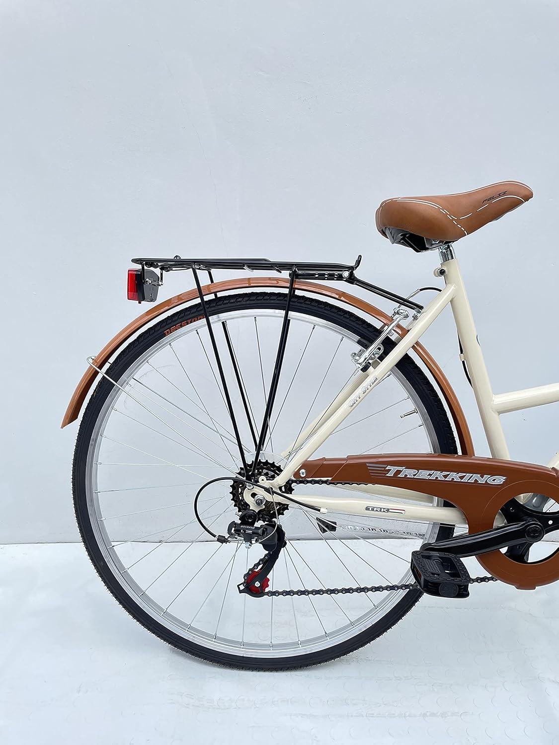 Bicicletta Donna Passeggio Misura 28 Bici Da Città Con Cambio E Cestino Beige 3/6