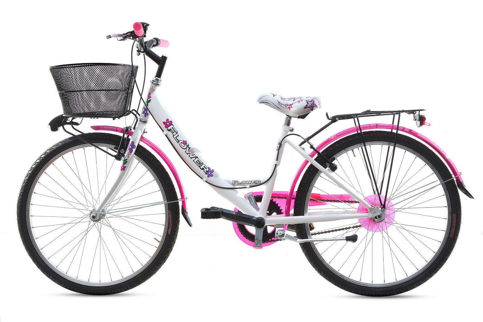 Bicicletta Bambina Ragazza Da Passeggio Misura 24 Bici Cestino Floreale Fluo 2/7