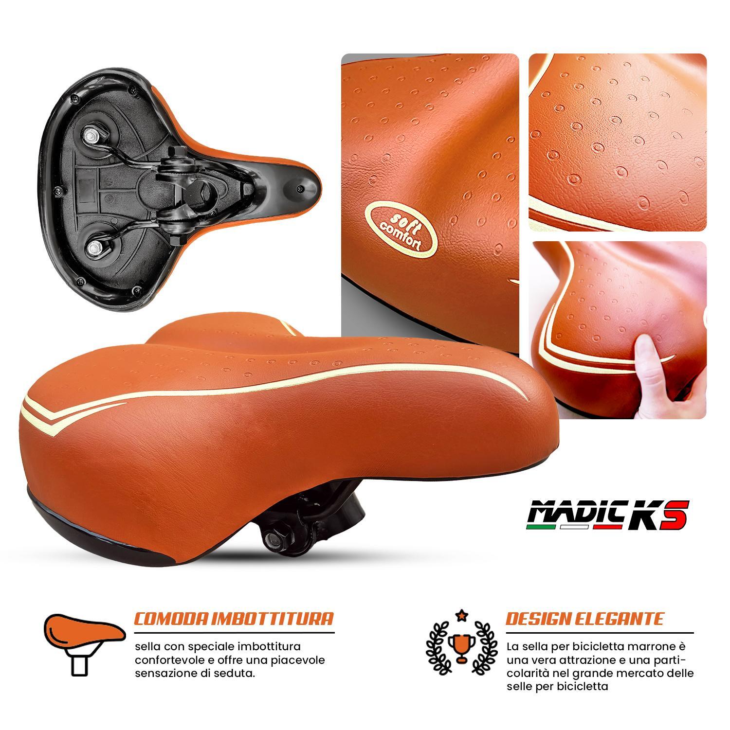 SELLA MARRONE PER BICI CITY BIKE CONFORT COMODA UNISEX COMPLETA DI MORSETTO 5/7