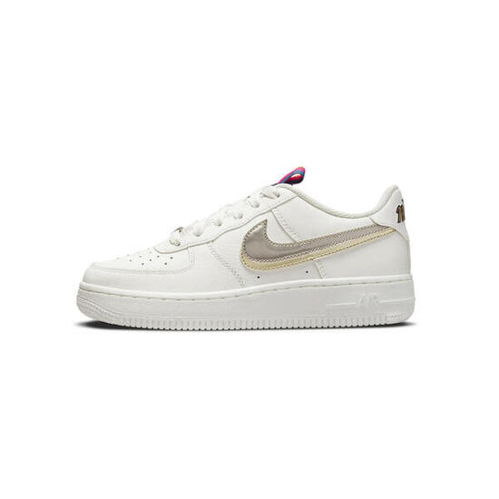Nike Air Force 1 LV8 Double Swoosh Silver Gold Blanc
