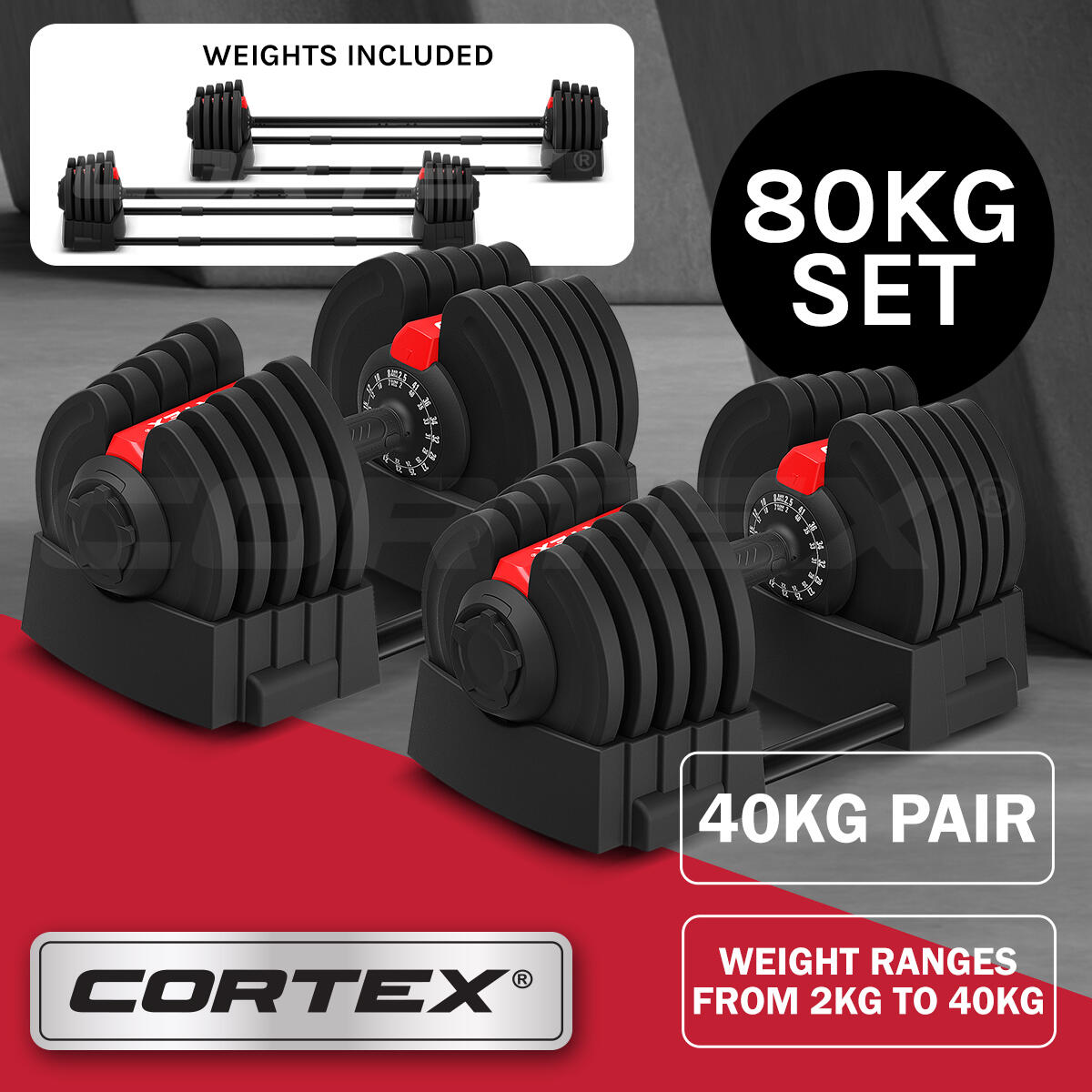 Quick Dumbbells 1個目（ターダン） Vortex Adjustable Dumbbells 10-90 - McCarty Fitness Supply