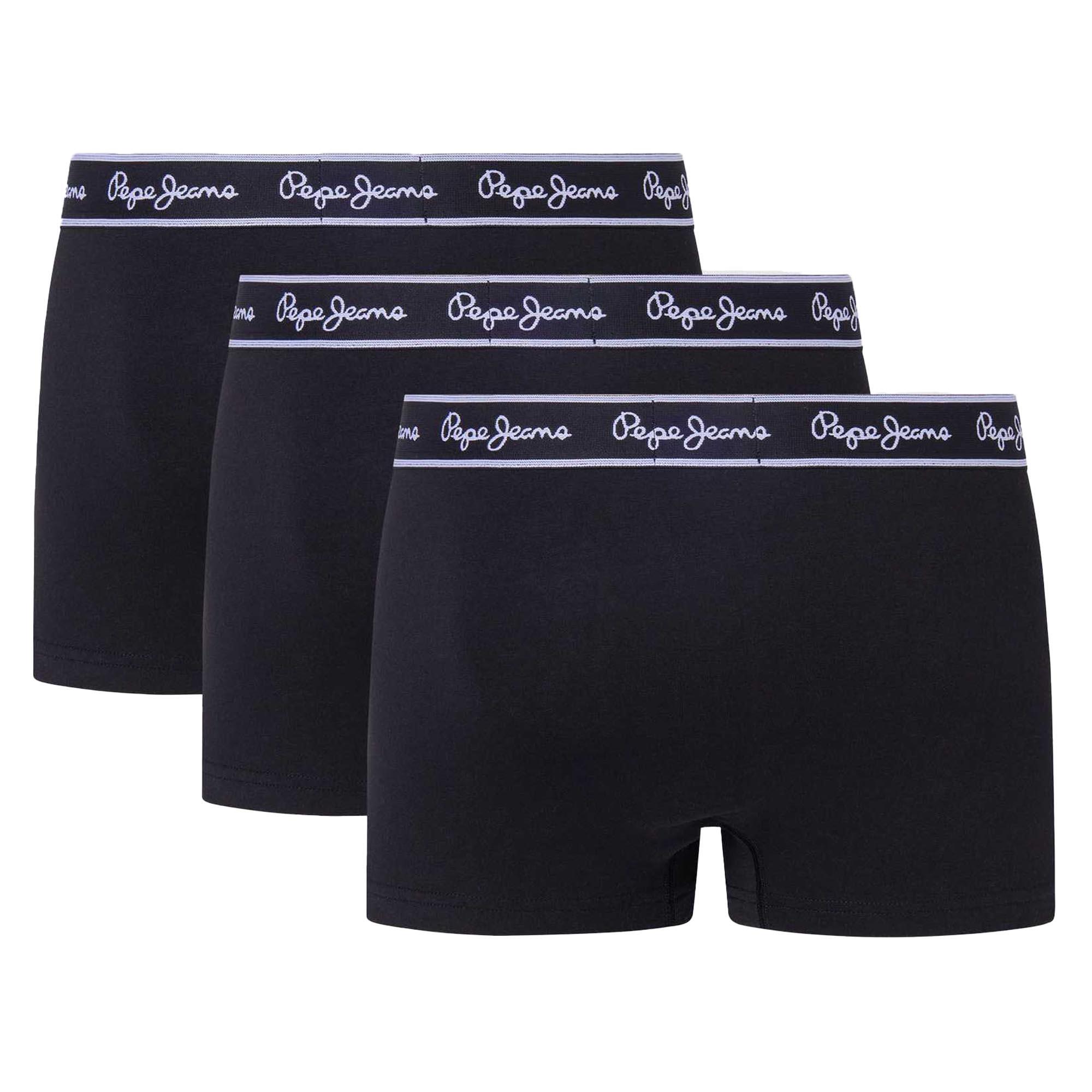 Pepe Jeans Herren Trunks, 3er Pack - Unterwäsche, Baumwolle, Logobund, einfarbig 2/4