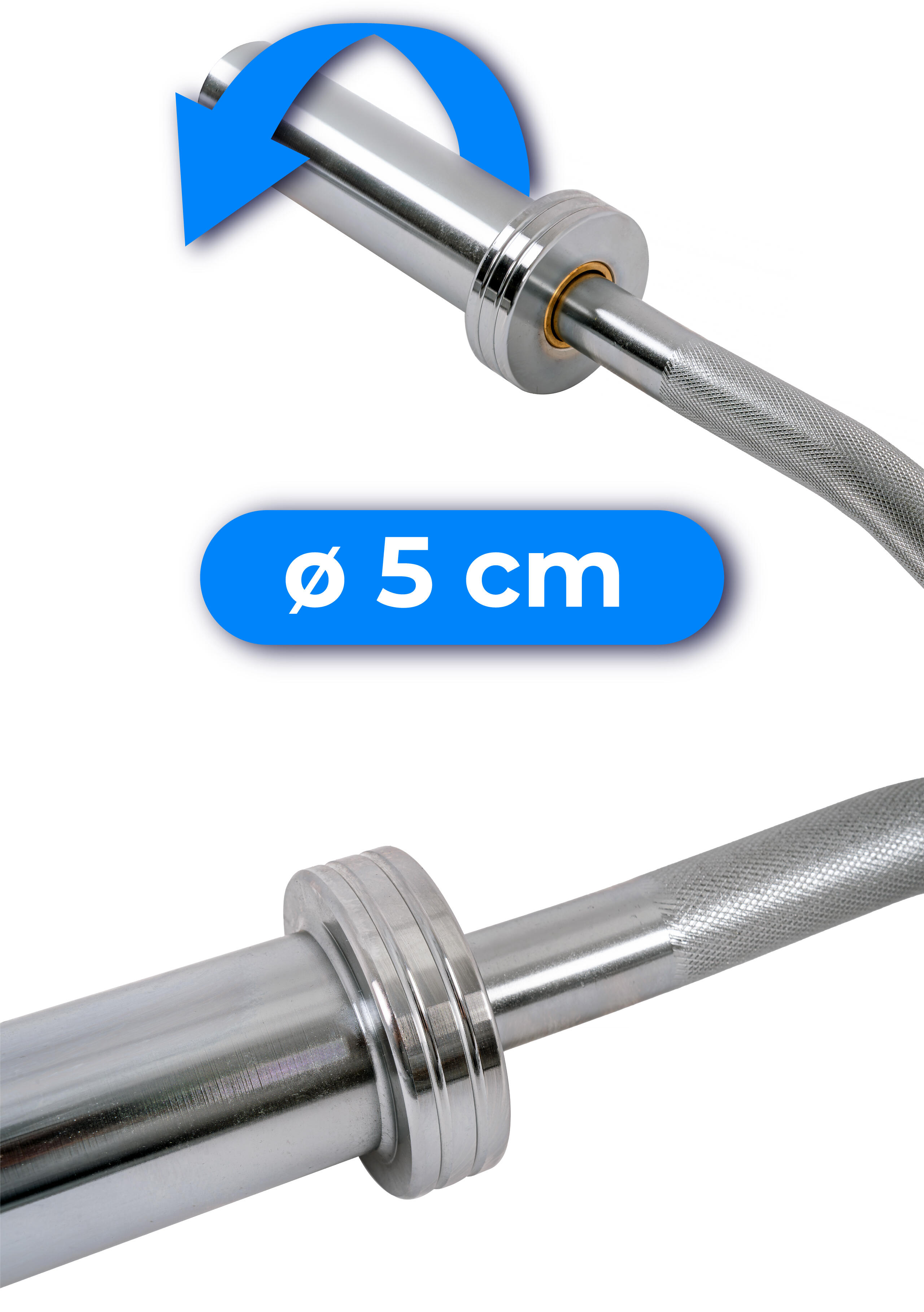 Olympische Langhantel leicht gebogen 120 cm Stahl 50 mm Thunder 3/7
