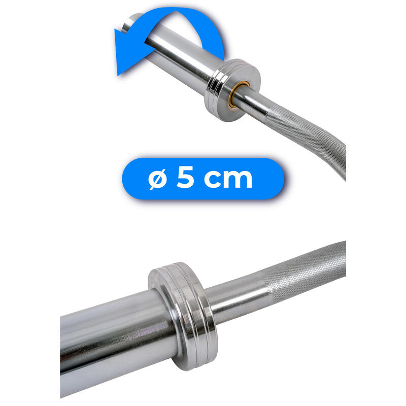 Barre olympique légèrement courbée 120 cm en acier 50 mm Thunder