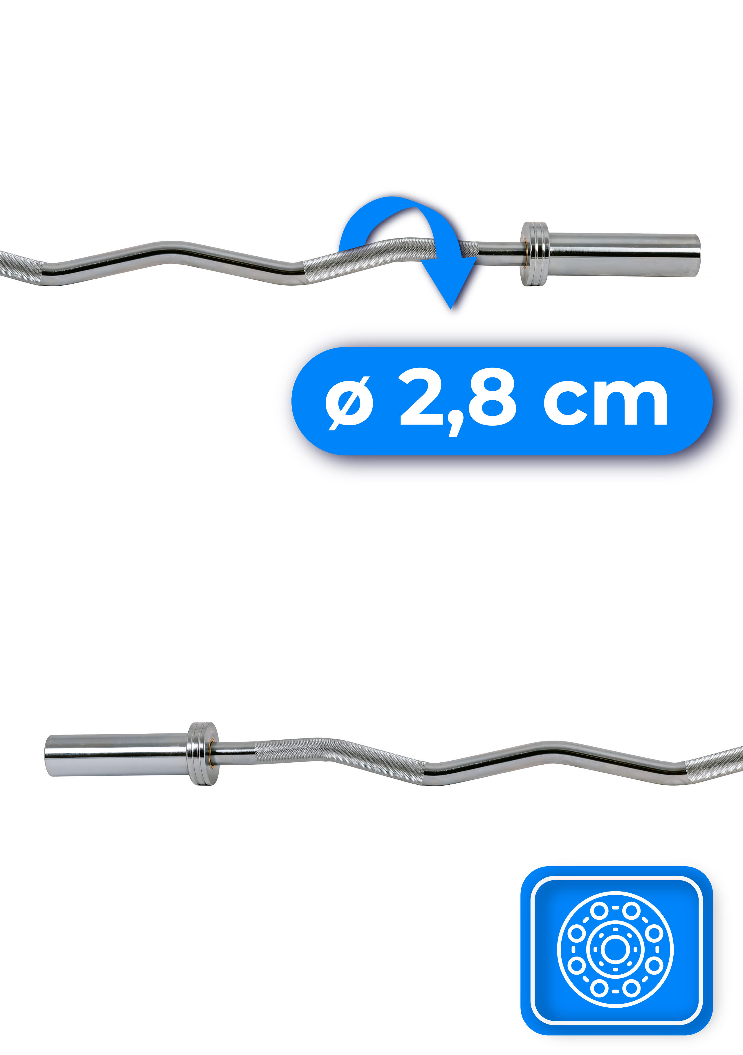 Olympische Langhantel leicht gebogen 120 cm Stahl 50 mm Thunder 4/7