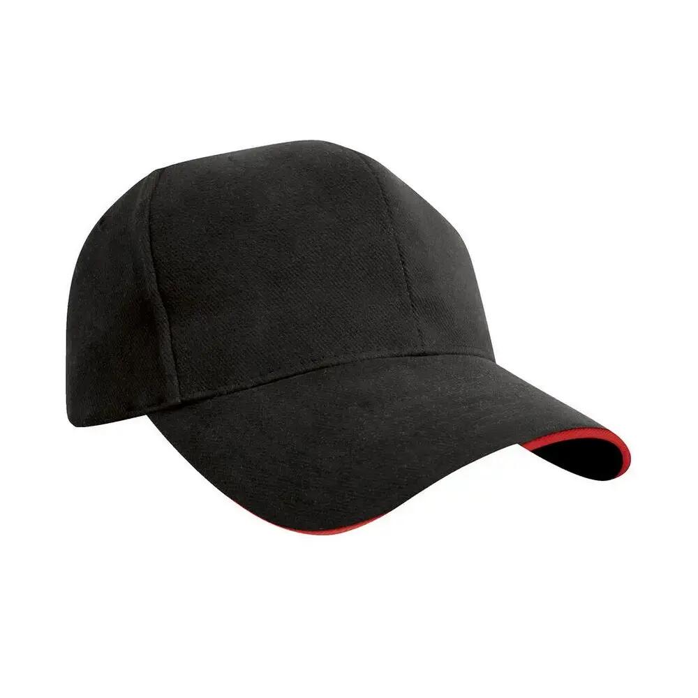 Brushed Cotton Sandwich Peak Baseball Cap (Black/Red)