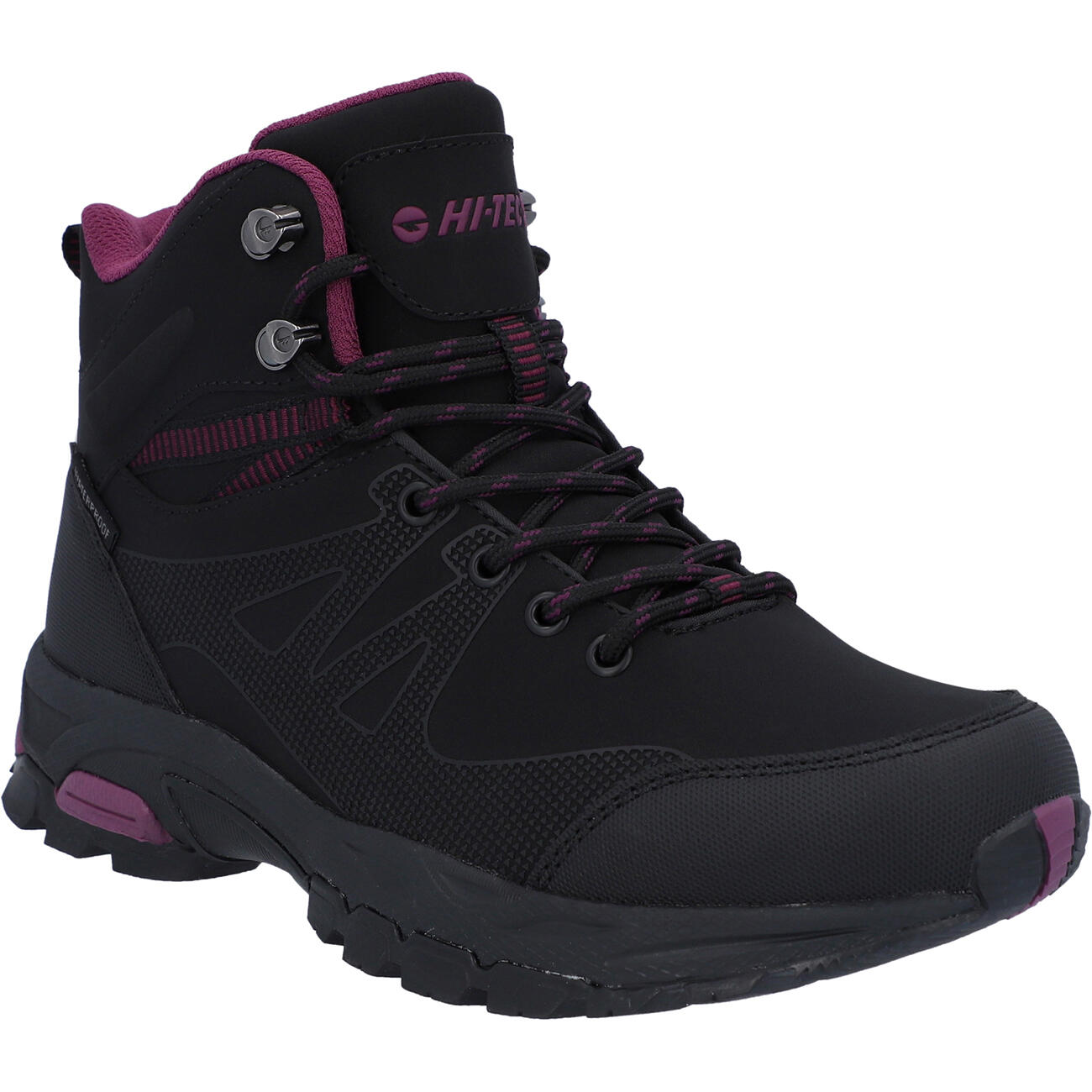 HI-TEC Hi-Tec Jackdaw Mid Wp Womens Wandelschoenen Hoge Hiel ZWART/BORDEAUXROOD 1/7