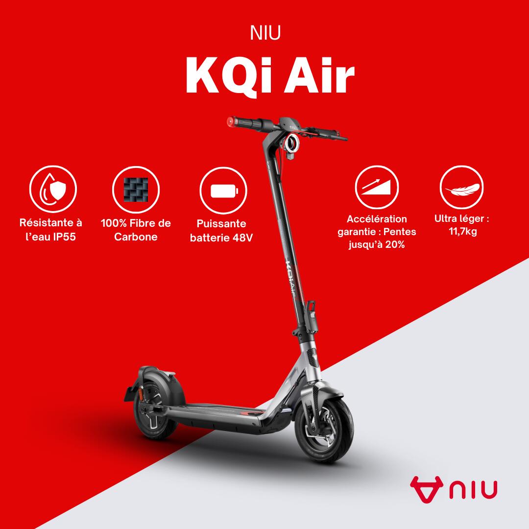 Trottinette électrique KQi Air Rouge| Cadre en Fibre de Carbonne | léger 2/8