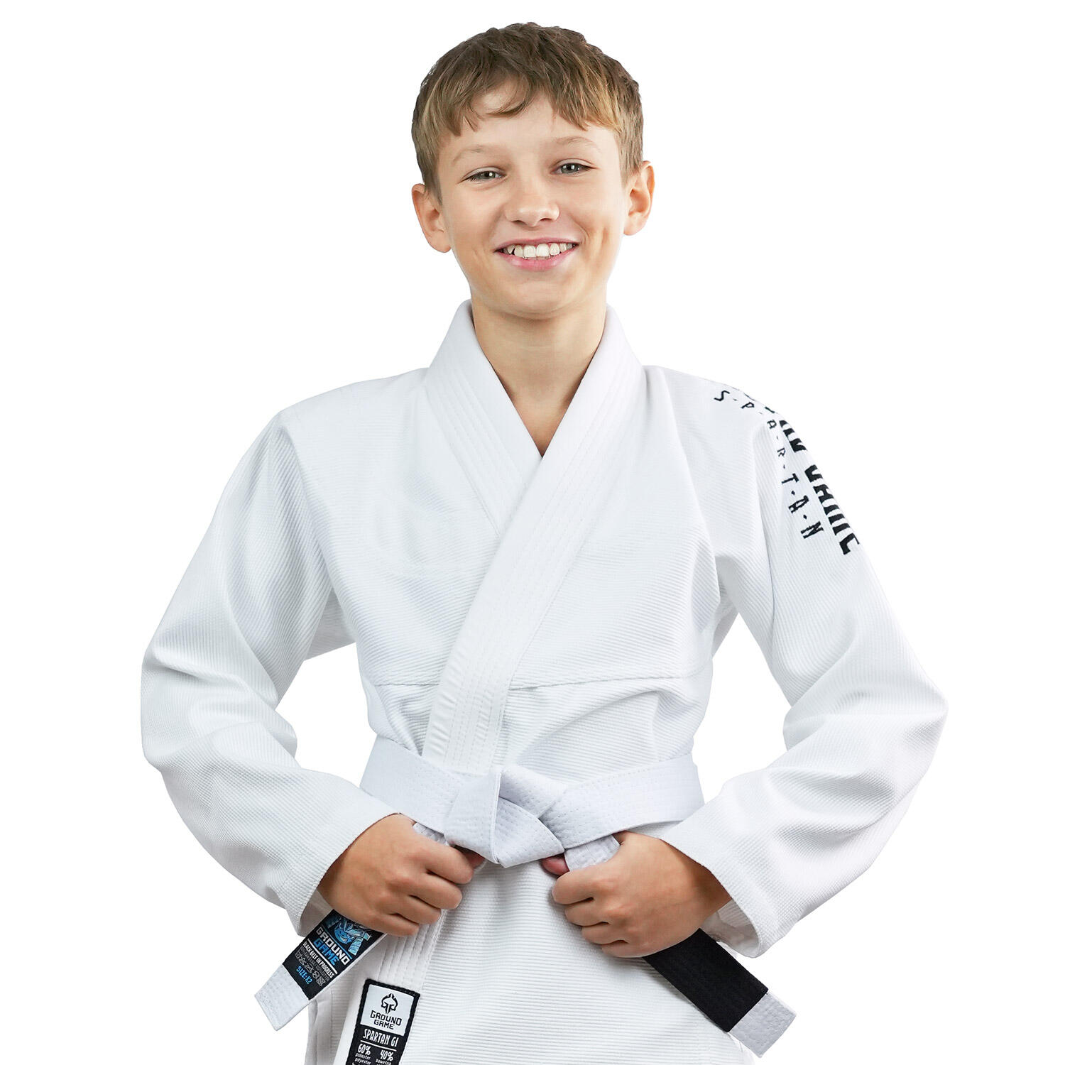Kimono do Brazylijskiego jiu-jitsu dla dzieci Ground Game Spartan BJJ białe 7/7