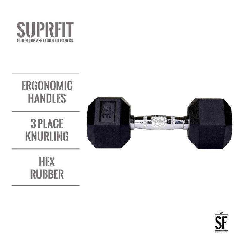 Hexagonale rubberen dumbbell (individueel) - 8 kg