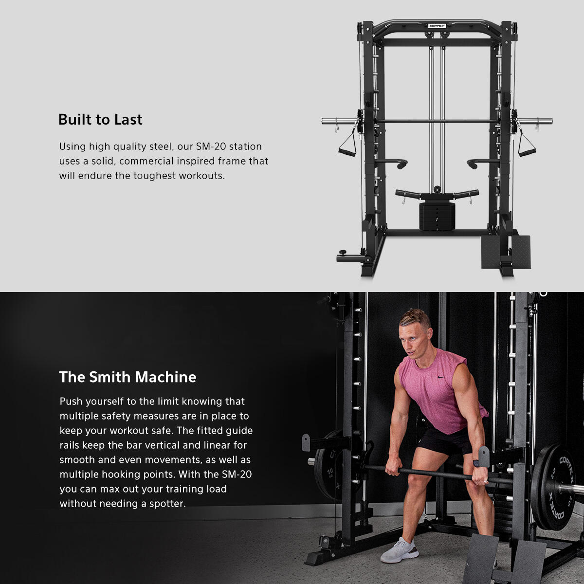 CORTEX SM-20 6-in-1 Power Rack with Smith Cable Machine
