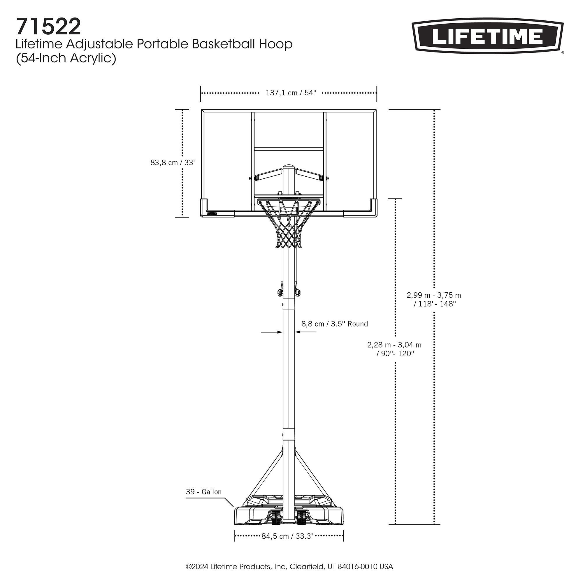 Panier de Basketball sur pied avec base Board-137cm Ajustable Lifetime #71522 7/7